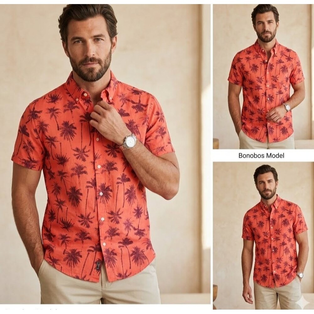 Bonobos Riviera Short Sleeve Men's Shirt Palm Tree Print Slim Fit M 289417